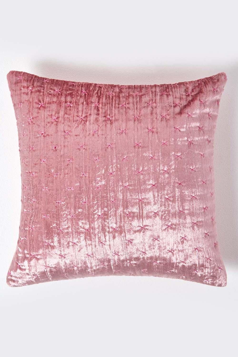 Homescapes Crushed Velvet Cushion Cover in Bright Pink
