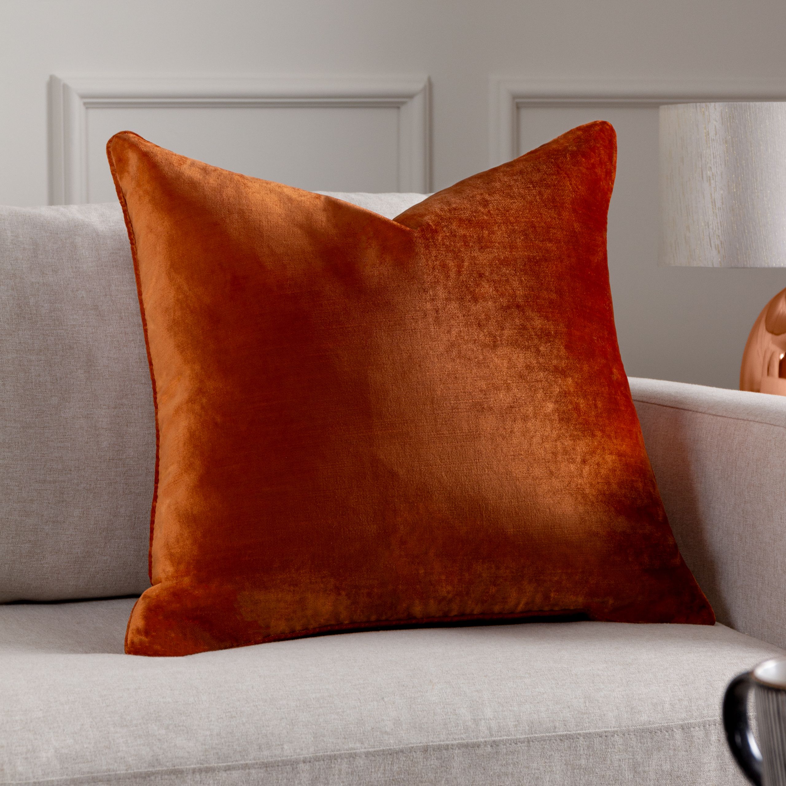 Paoletti Luxe Velvet Piped Cushion in Orange