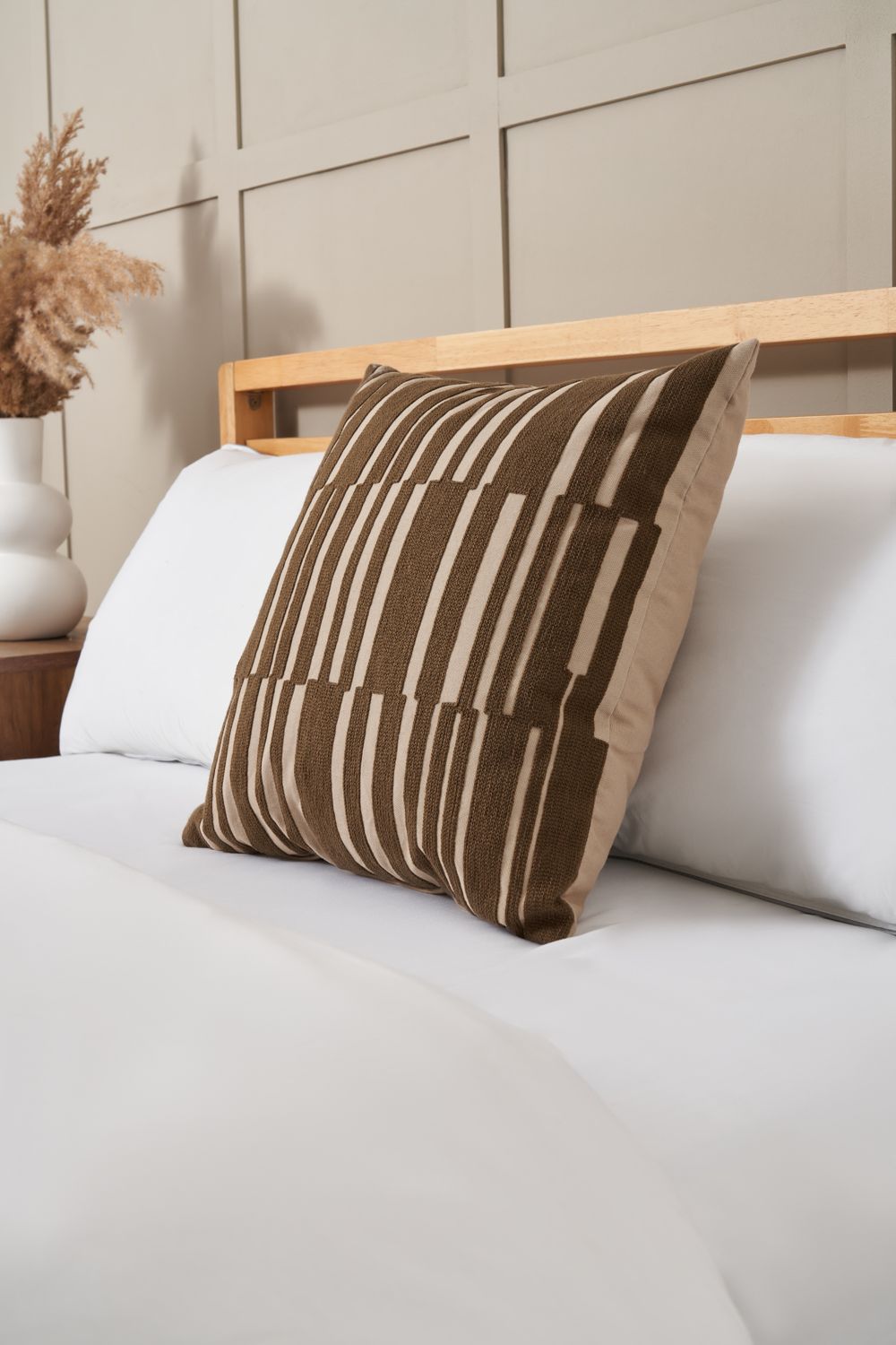BHS Geo Woven Jacquard Cushion in Brown