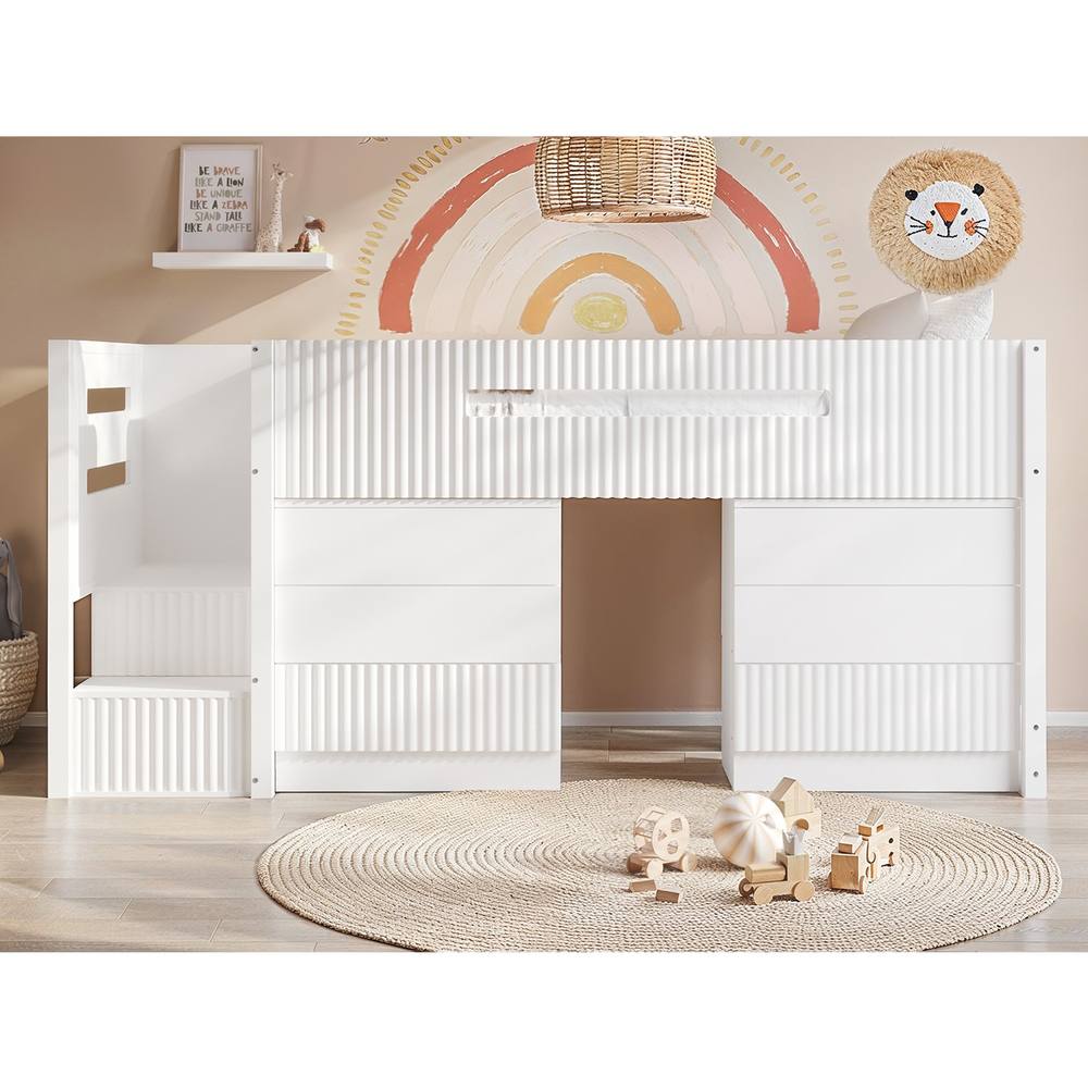Flair Luca Ribbed Mid Sleeper with 3 Drawer Chest Pair in White