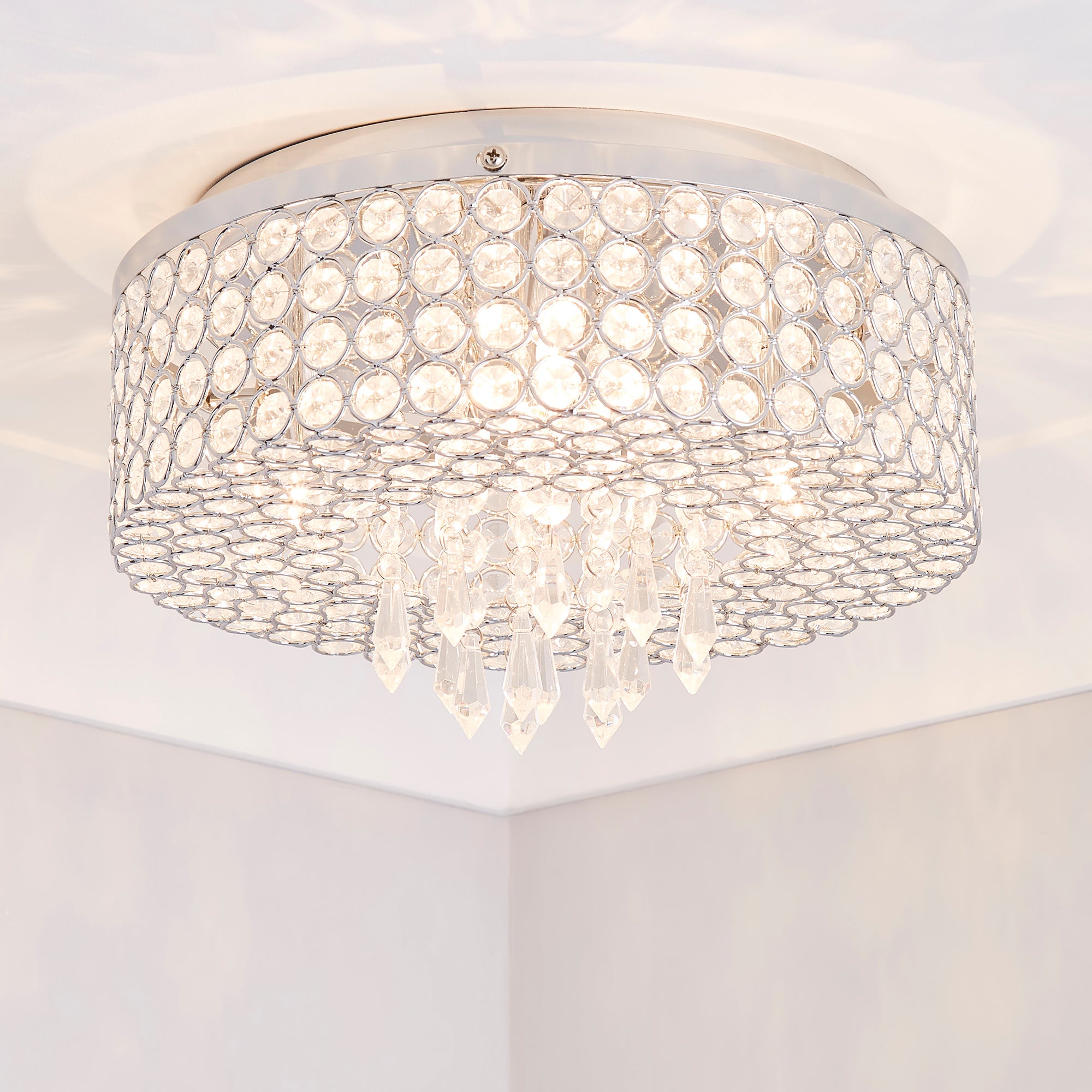 Lavello 4 Light Jewel Chrome Flush Ceiling Fitting Chrome and Clear