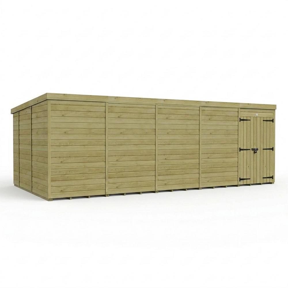Buttercup Farm 20ft x 9ft Pent Garden Shed Double Door No Windows - Timber in Brown