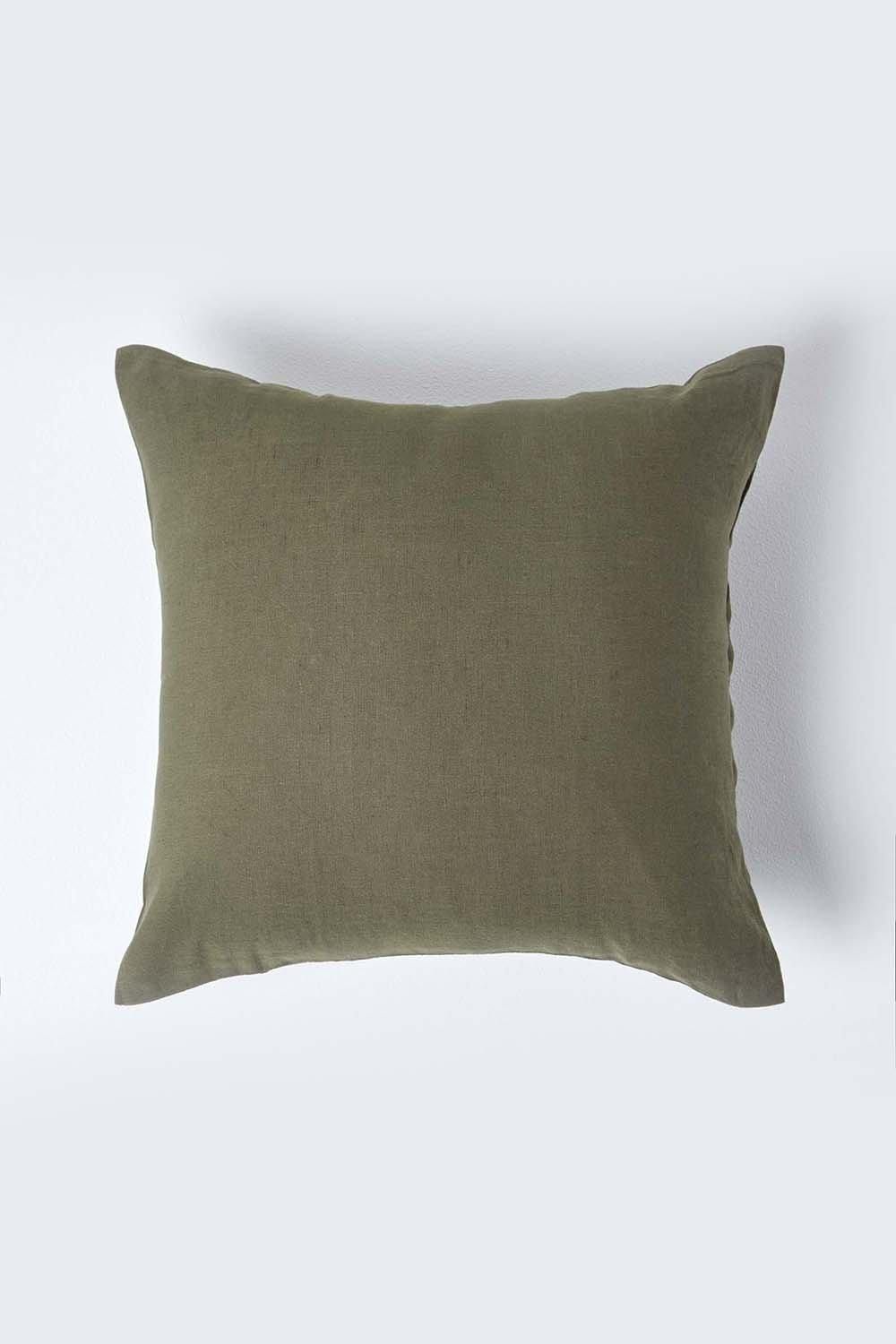 Homescapes European Linen Pillowcase, 60 x 60 cm in Khaki