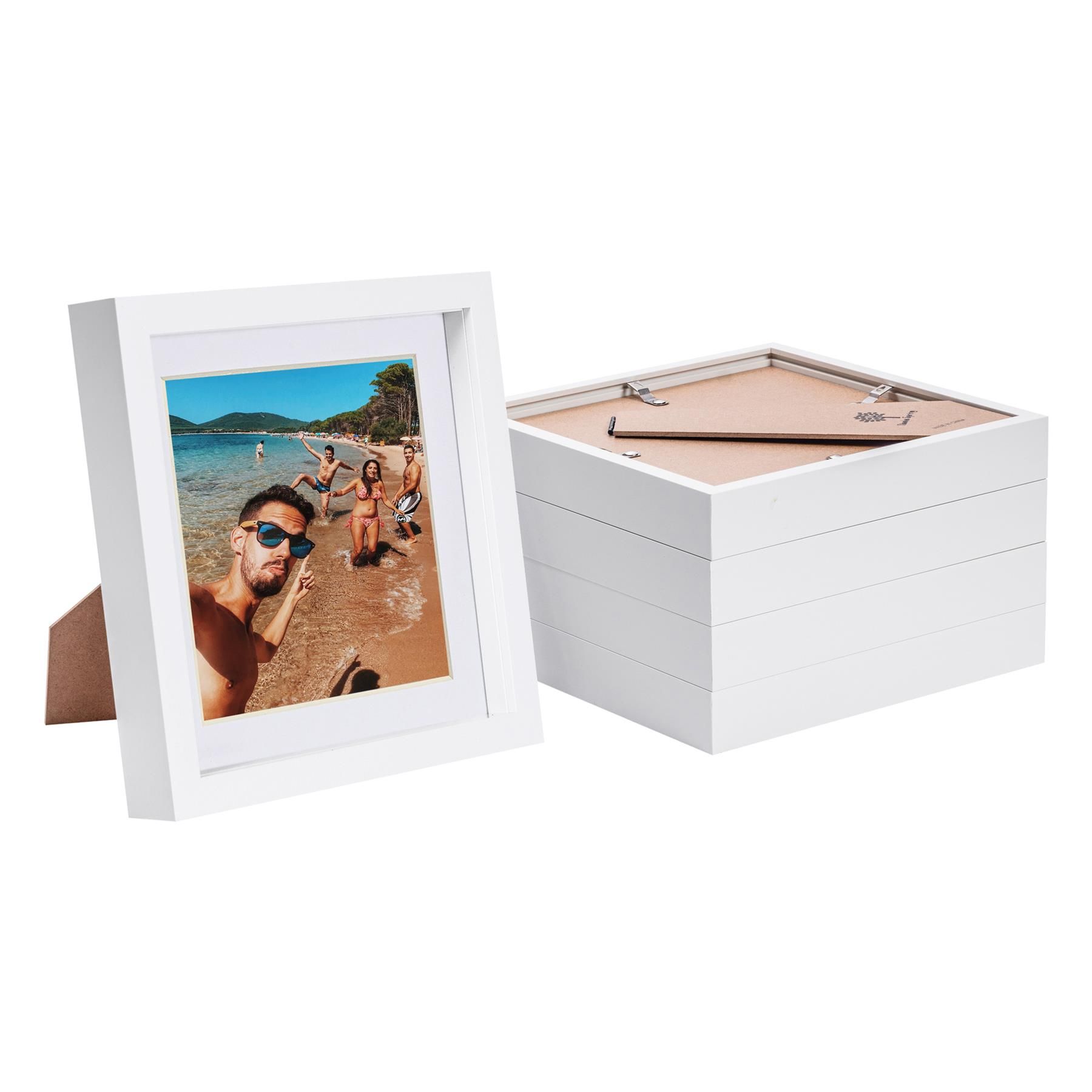 Nicola Spring 8" x 8" White 3D Box Photo Frames - 6" x 6" Mount - Pack of 5