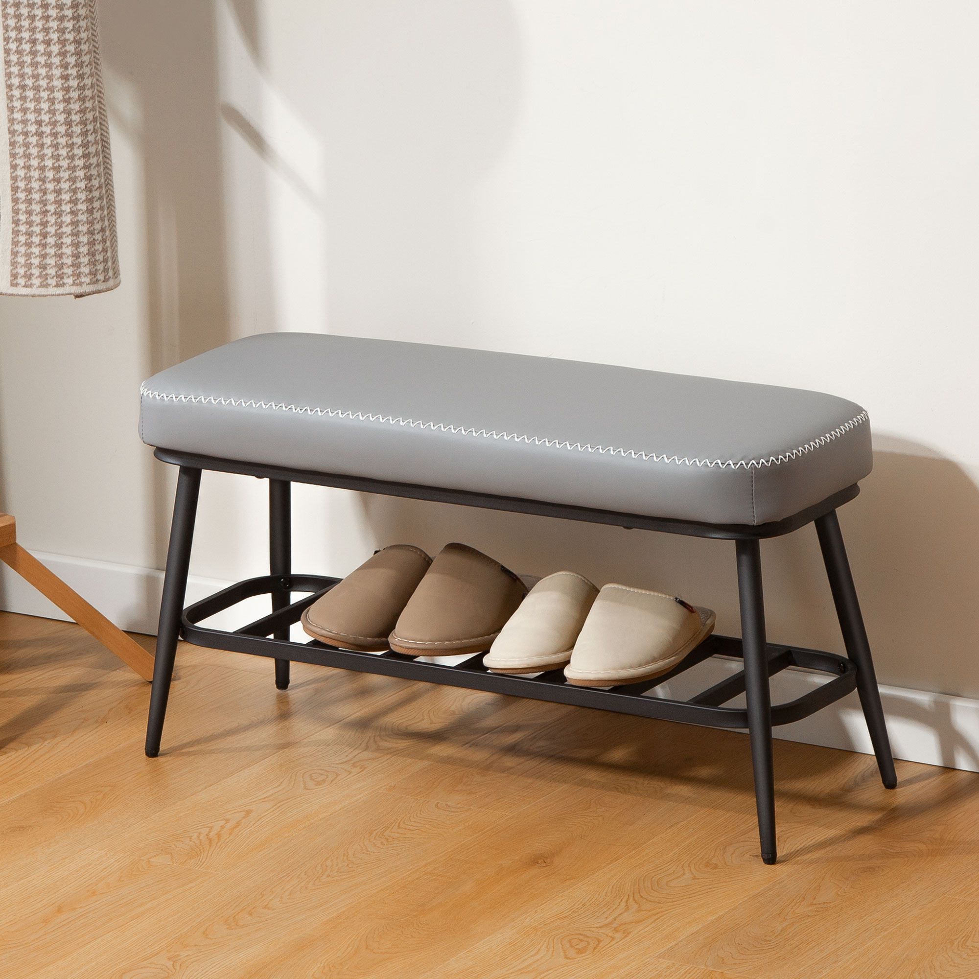 HOMCOM Shoe Bench, PU Leather Shoe Storage Bench for Entryway in Grey