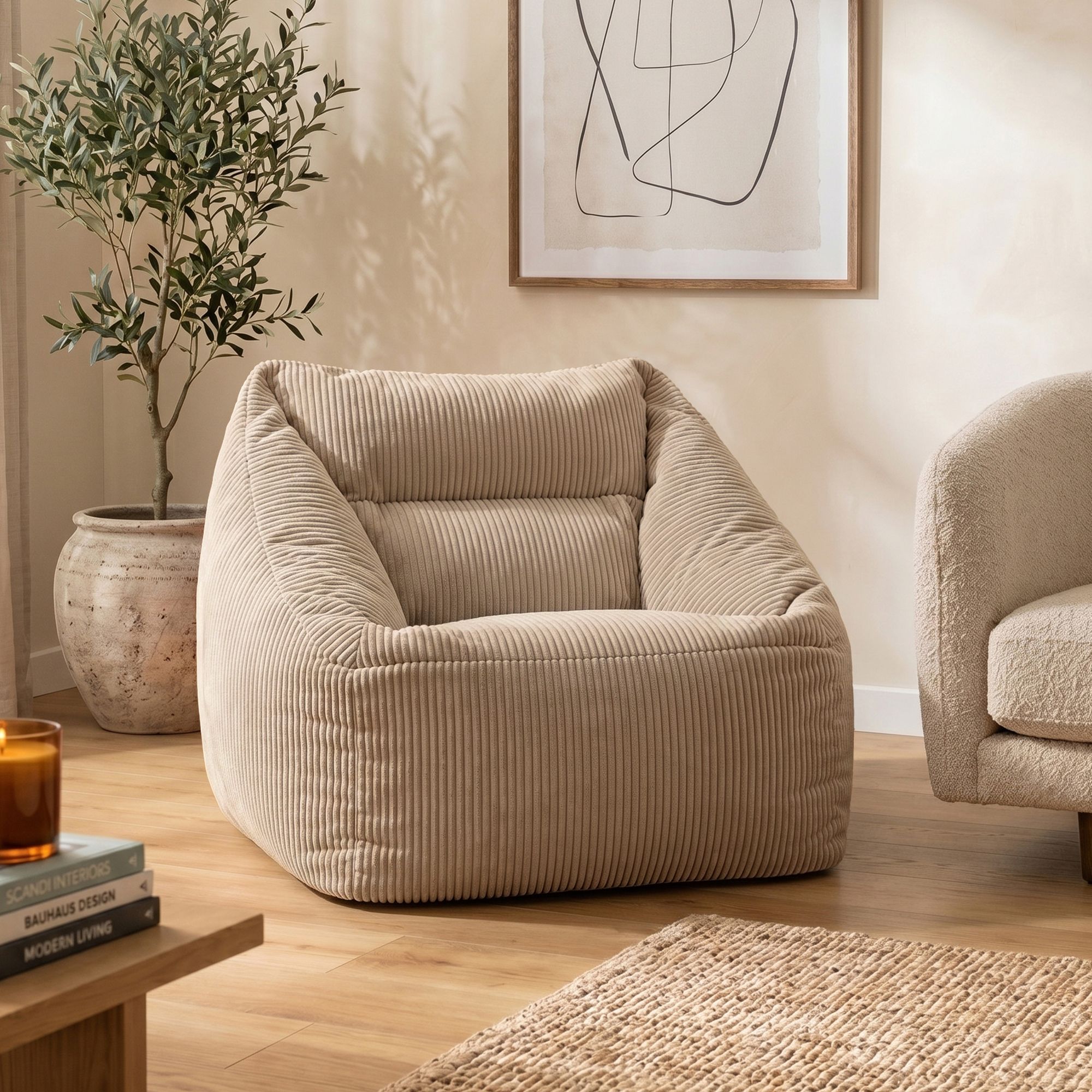 icon Natalia Jumbo Corduroy Bean Bag Armchair in Natural