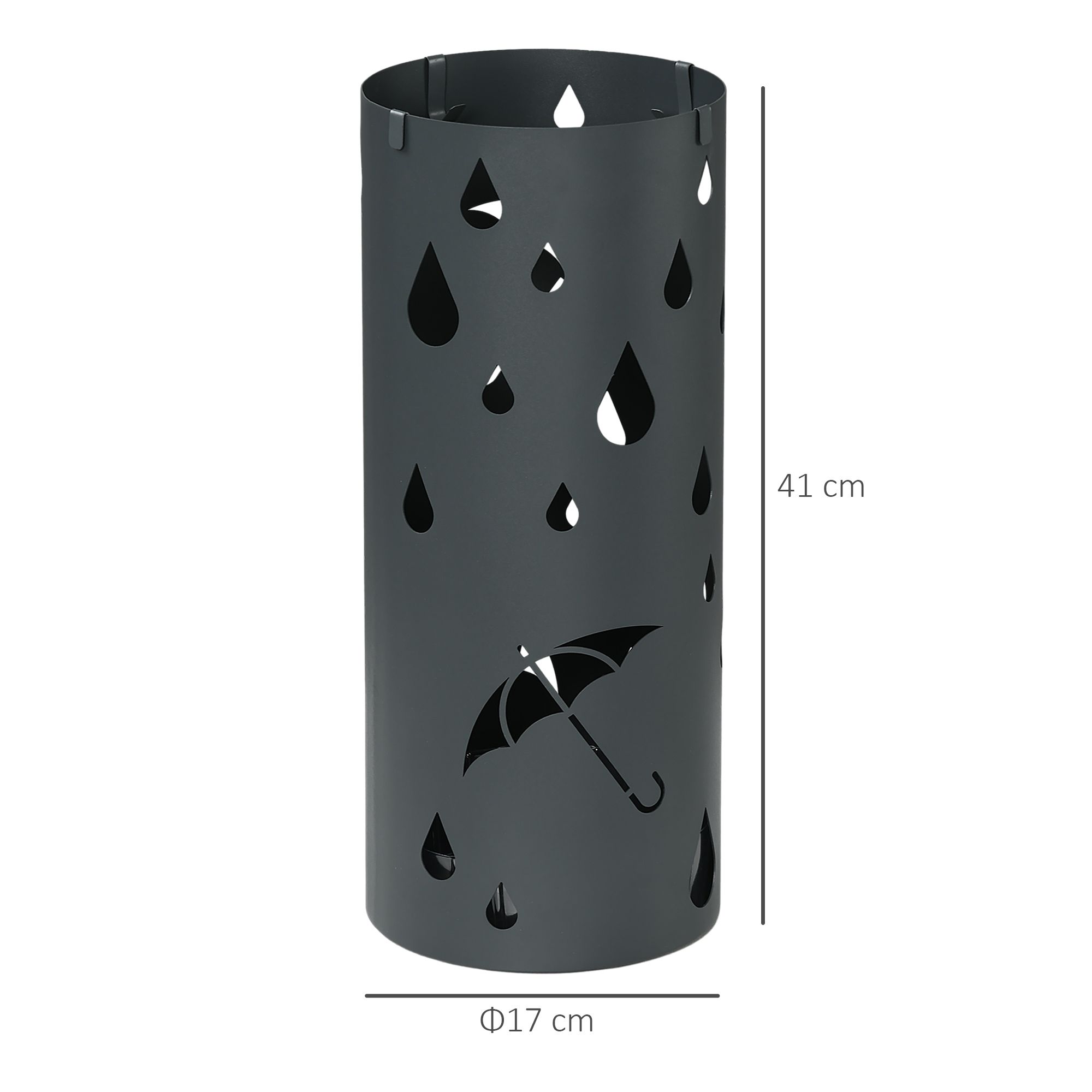 HOMCOM Round Umbrella Stand Umbrella Holder for Hallway with 4 Hooks in Dark Grey 3