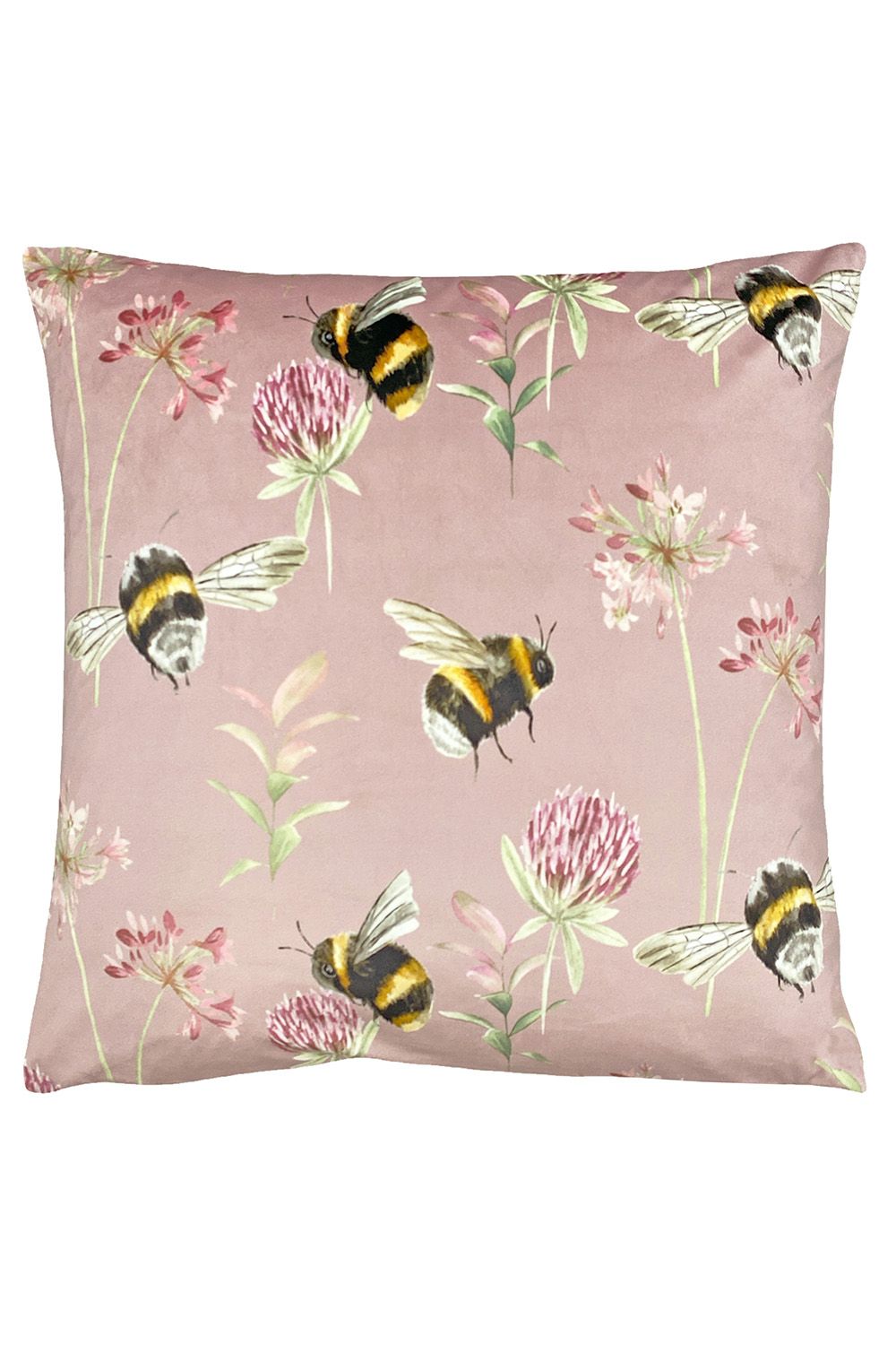 Evans Lichfield Country Bee Garden Hand-Painted Printed Cushion in Light Pink