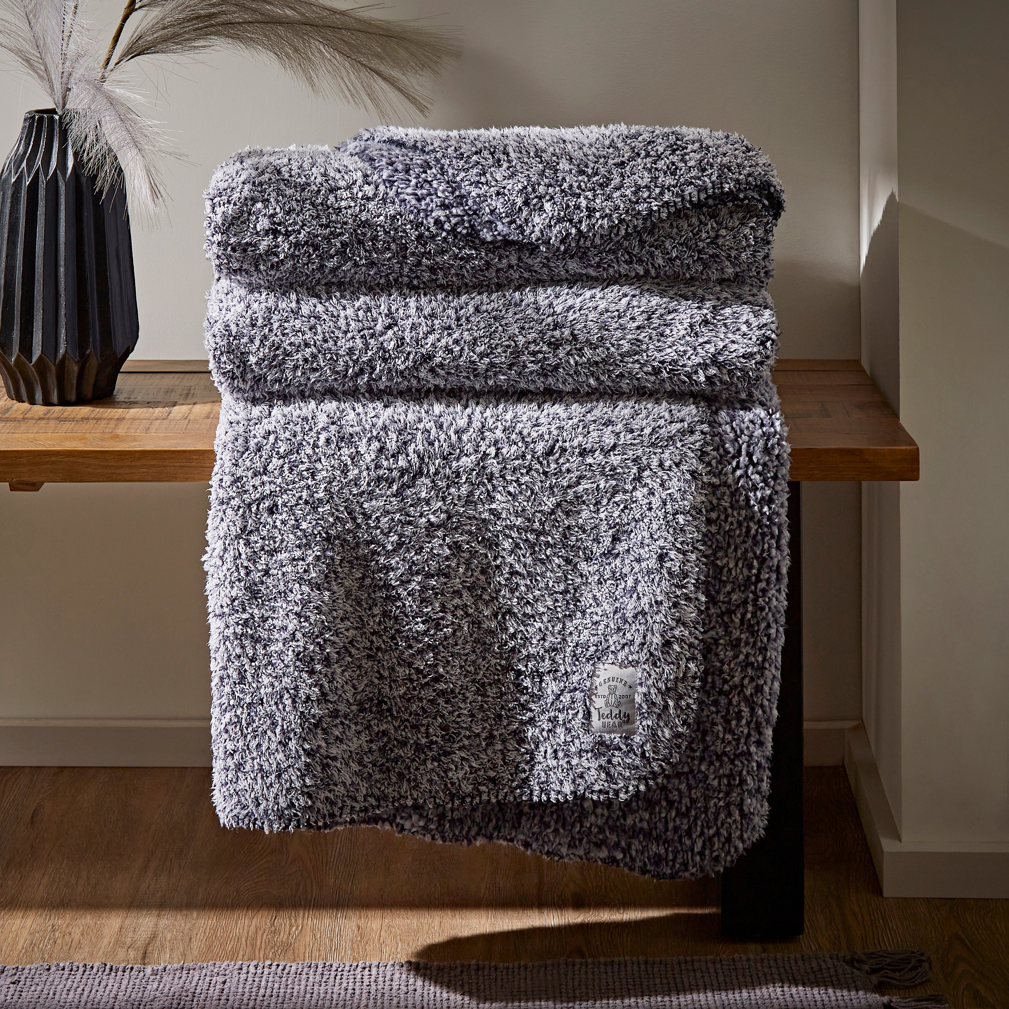 Teddy Bear Soft Marl Throw Navy Blue