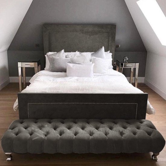 Harrington Plush Velvet Upholstered Small Double Bed In Steel