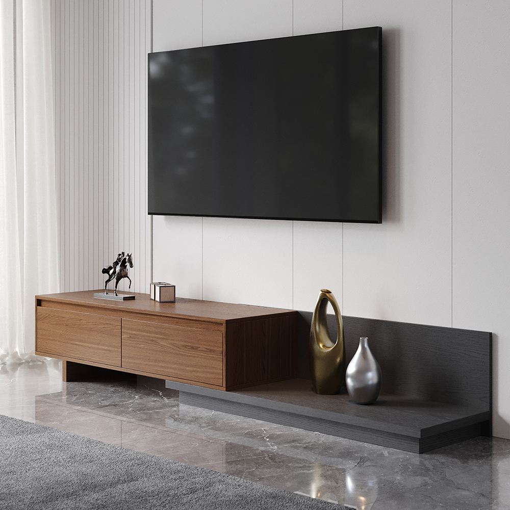 Fero Walnut Extendable TV Stand with 2 Drawers(120 - 200 cm)