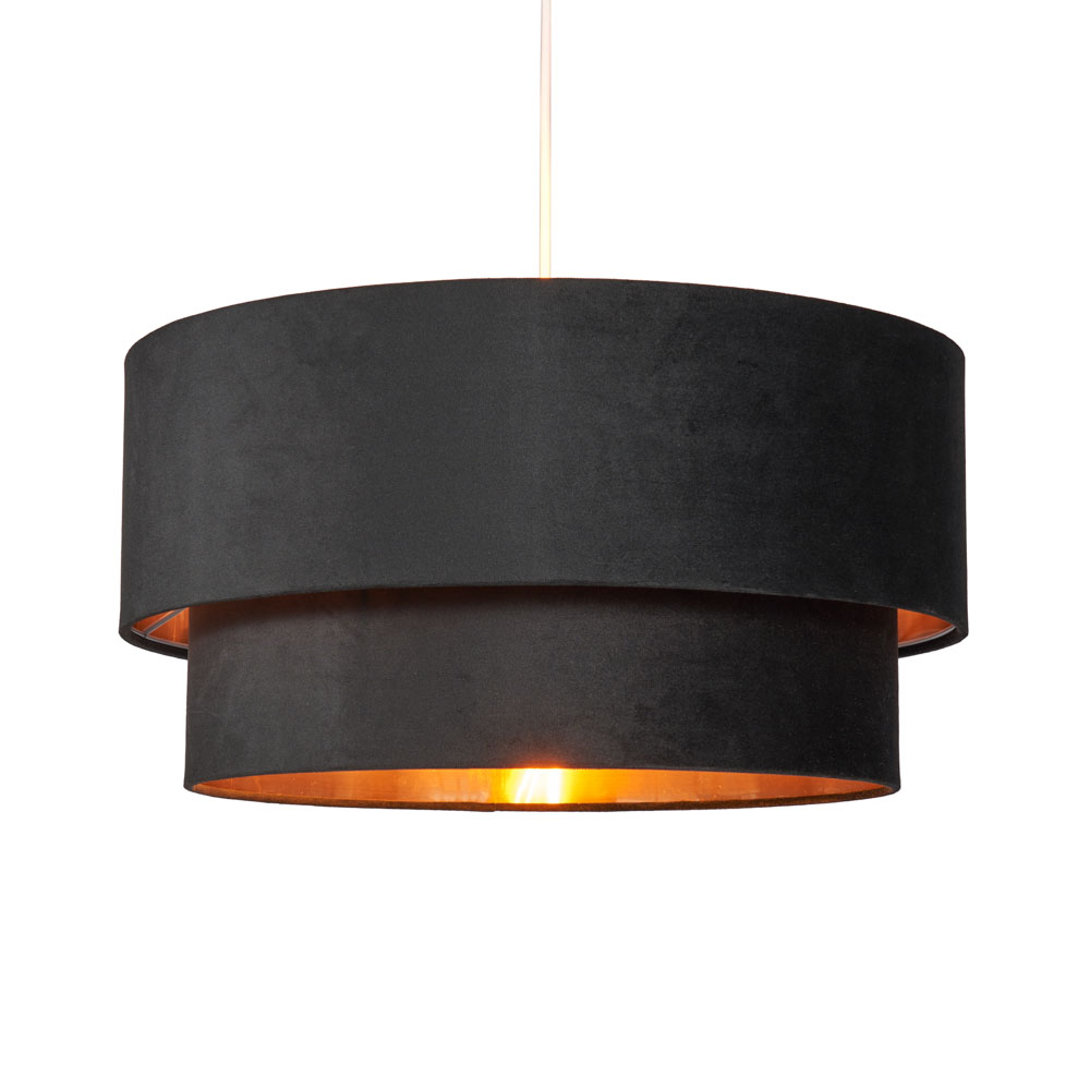 Tia Super Size Tiered Velvet Shade with Copper Lining, Black