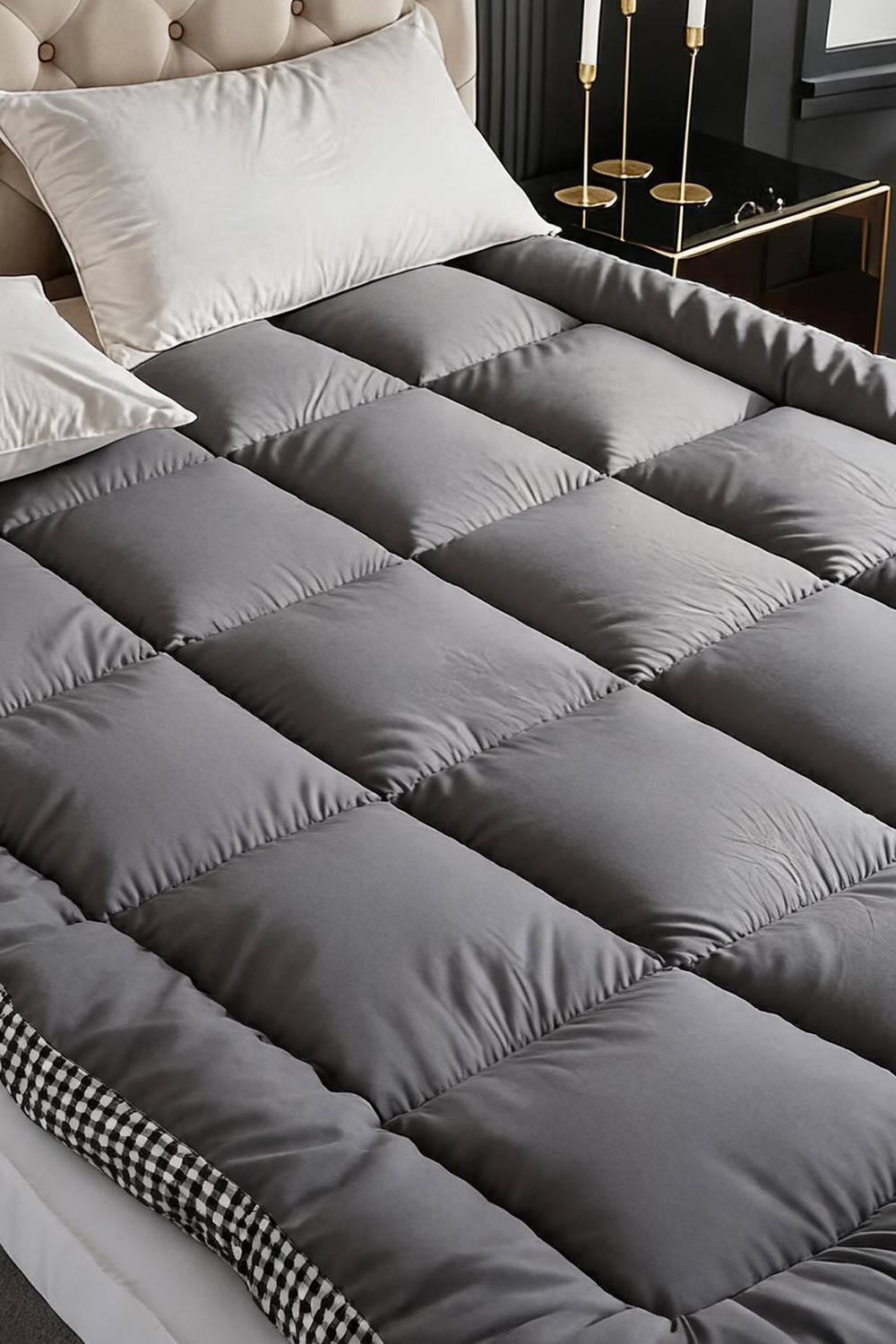 Living and Home 10cm Comfortable Quilted Mattress Topper in Grey