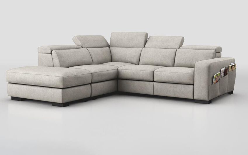 Brown Fabric Melizzano 2 Corner 2 with Sliding Footrest & Left Hand Facing Chaise with Pockets
