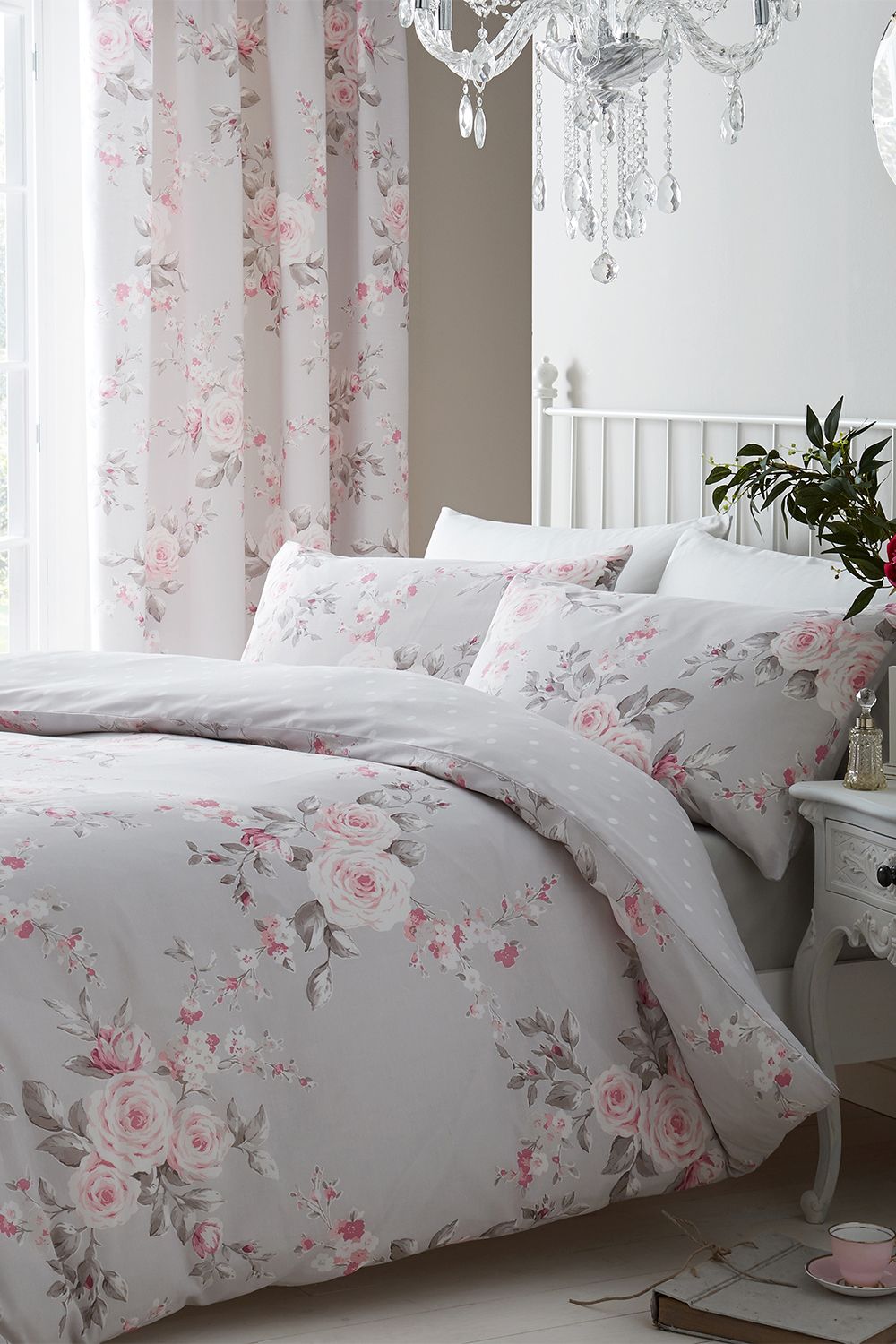 Catherine Lansfield 'Canterbury' Floral Duvet Set in Grey