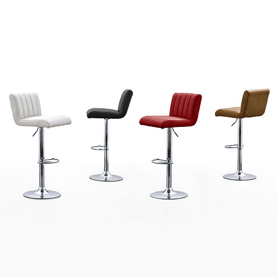 Cool Ribbed Bar Stool In Red Faux Leather With Chrome Base