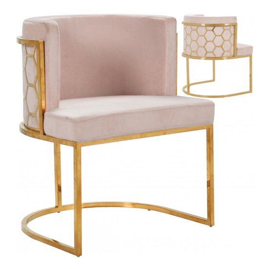 Meta Pink Velvet Dining Chairs In Pair With Gold Legs