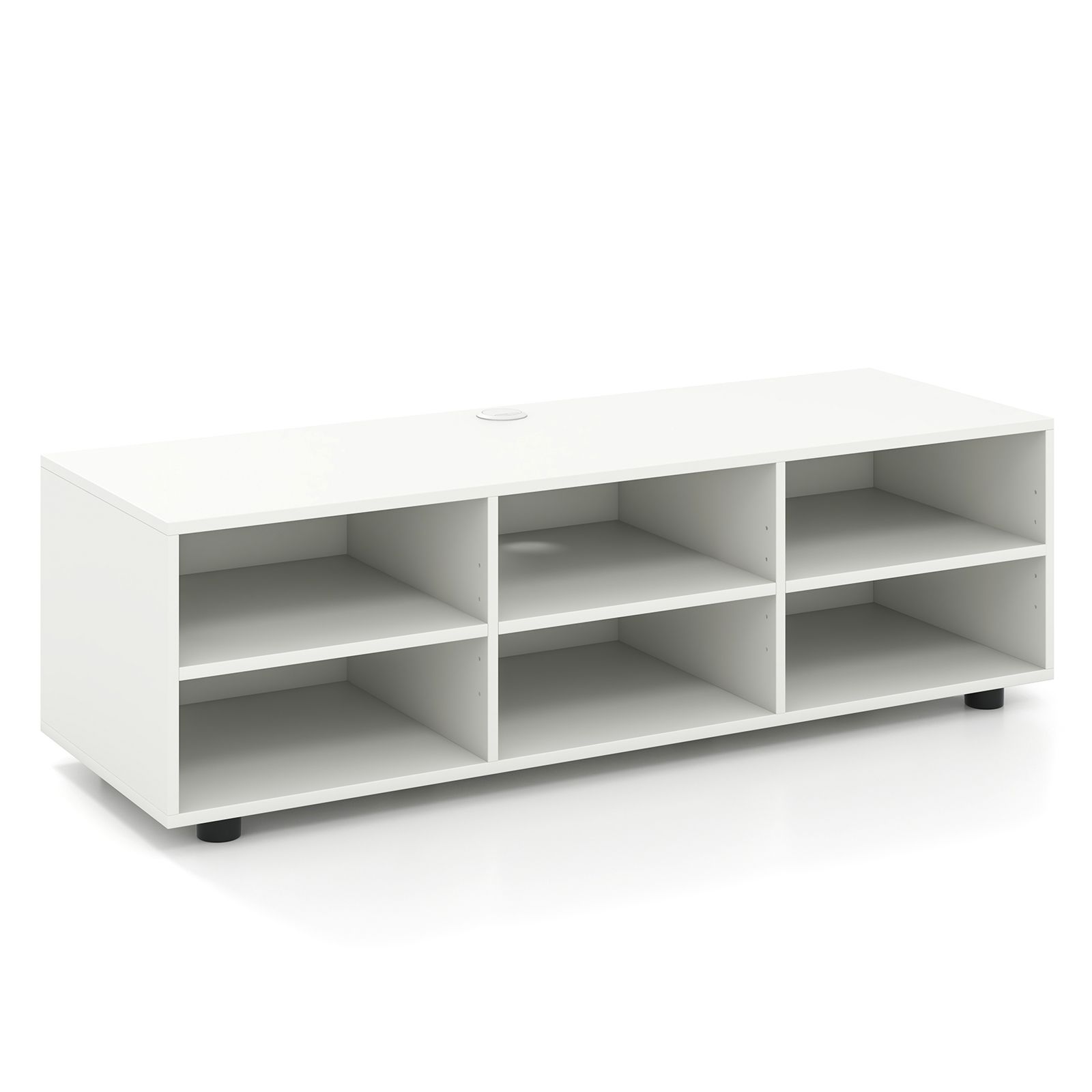 Costway TV Stand for TVs up to 55 Inches Wooden 6 Storage Compartments TV Cabinet Table in White