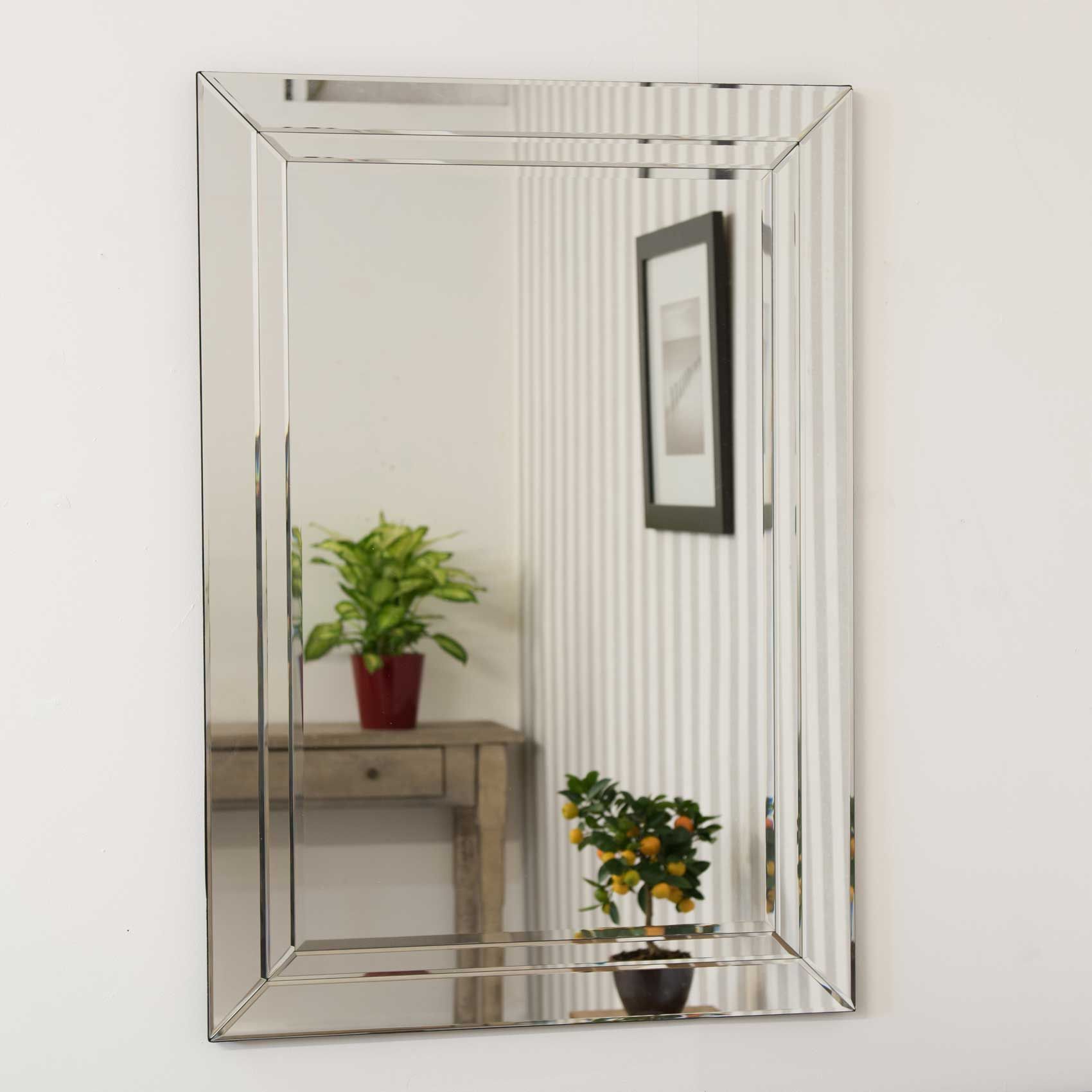 MirrorOutlet Cranbury All Glass Large Wall Mirror 100 x 70 CM in Silver