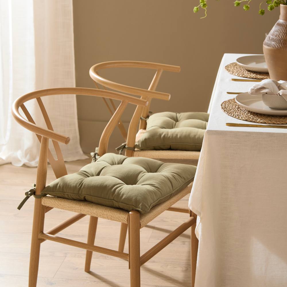 Yard Slub Cotton 2-Pack Plain Indoor/Outdoor Seat Pads in Dark Green
