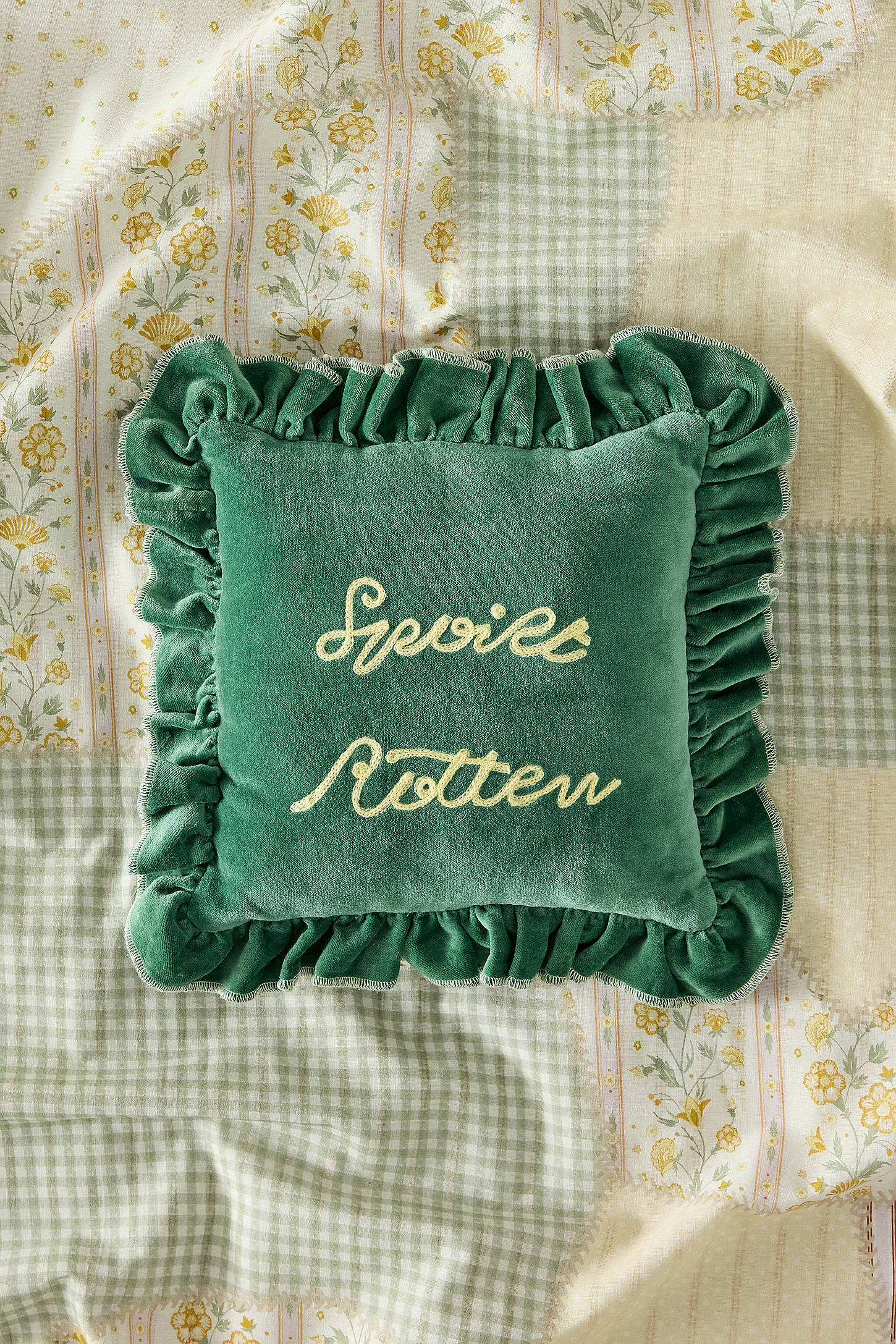 Spoilt Rotten Mini Cushion - Green