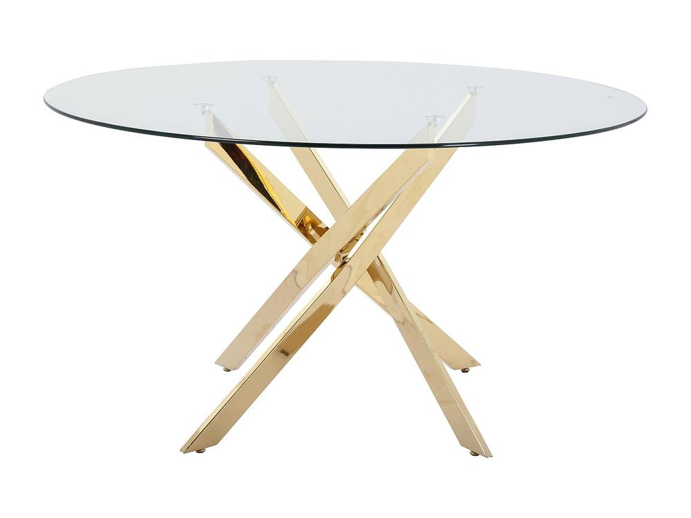 Vente-unique 4 - Seater Round Dining Table - Tempered Glass & Gilded Metal in Clear