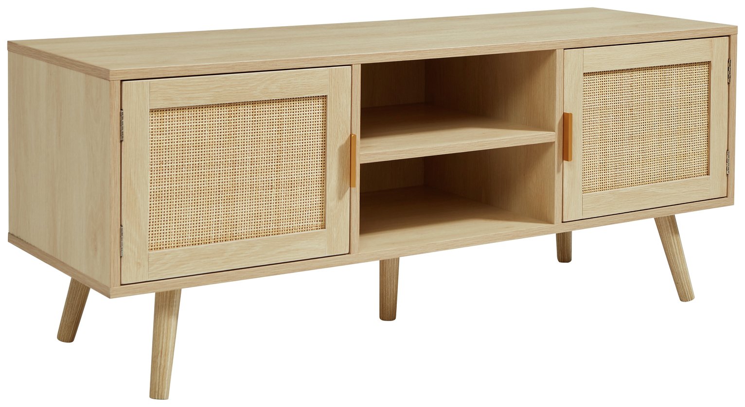 Light Rattan 2 Door TV Unit - Light Wood