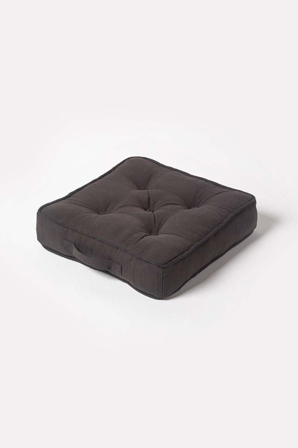 Homescapes Rajput Ribbed Cotton Floor Cushion in Black