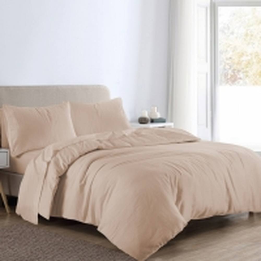 Homes-Linen Flannelette Plain Reversible Duvet Cover Set with Pillowcases in Beige