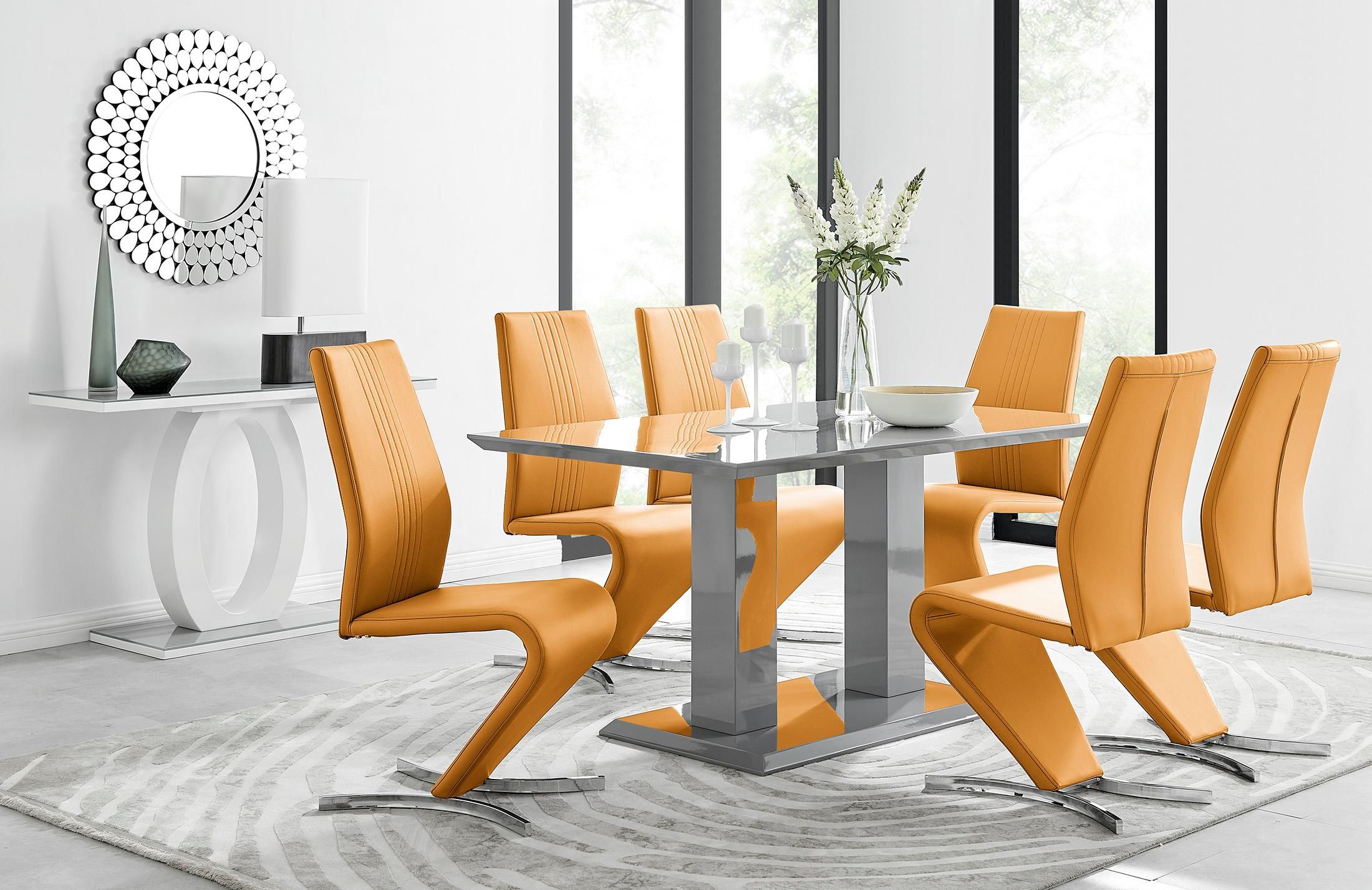 FurnitureboxUK Imperia 6 Grey Dining Table & 6 Willow Chairs in Mustard