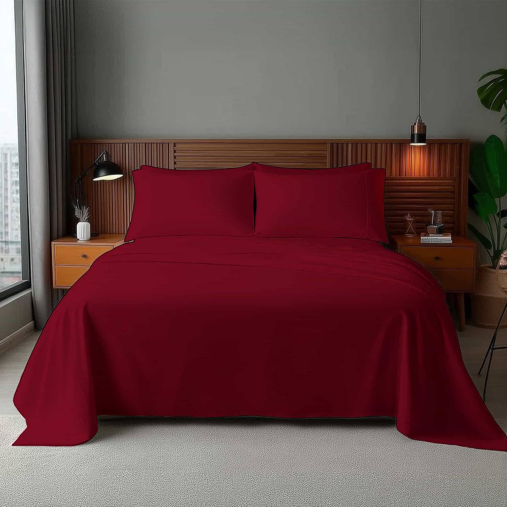 Snug City Microfibre Soft Touch Flat Sheet Plain Dyed Bed Linen in Red