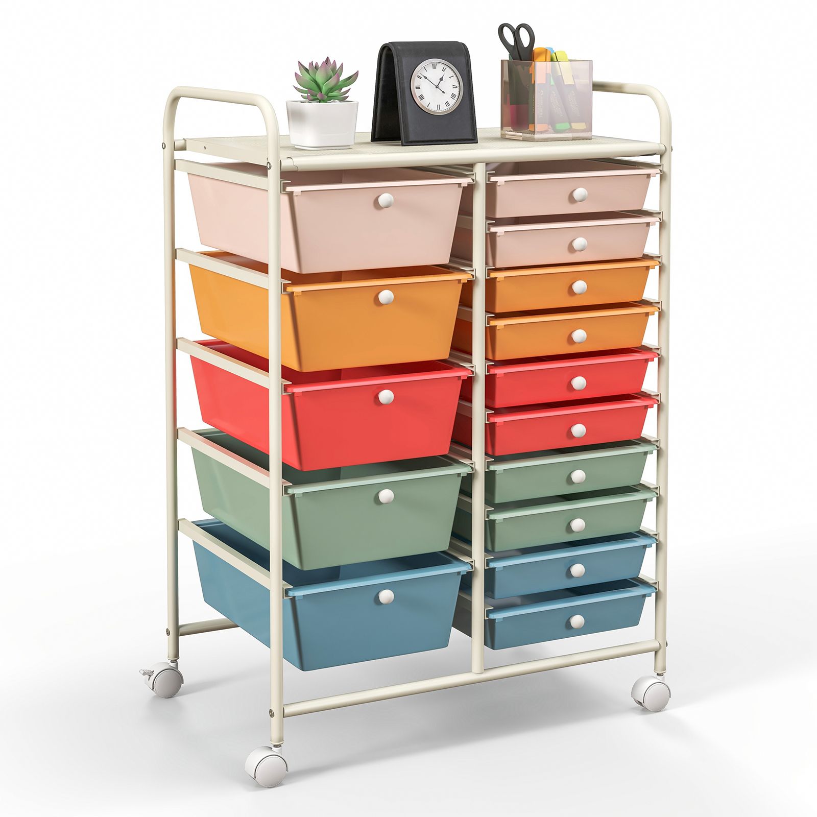 Costway 15 Drawer Rolling Storage Cart Tools Scrapbook Paper Organizer Lightweight