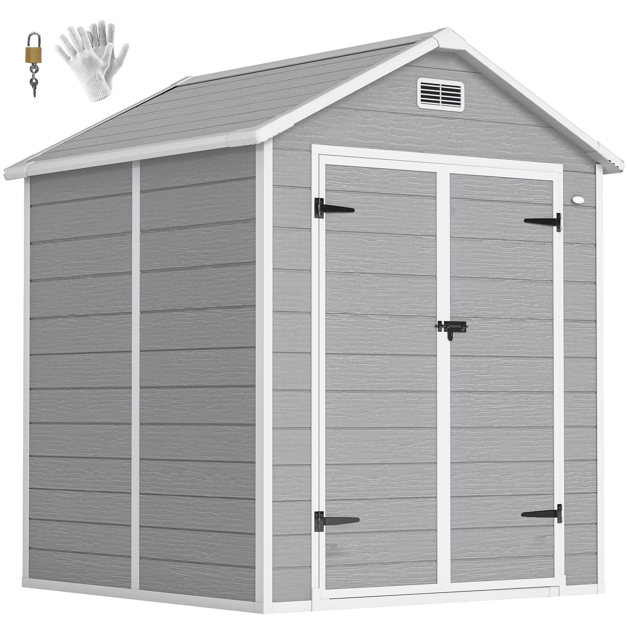 OUTSUNNY 6 x 5ft Resin Garden Shed with Floor & Window, Dark Grey 2