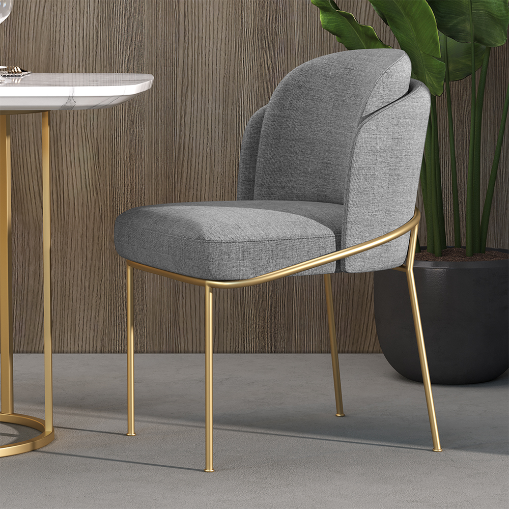 Modern Dining Chairs Cotton&Linen Upholstered Gray Side Chair in Gold Dining Room Chairs