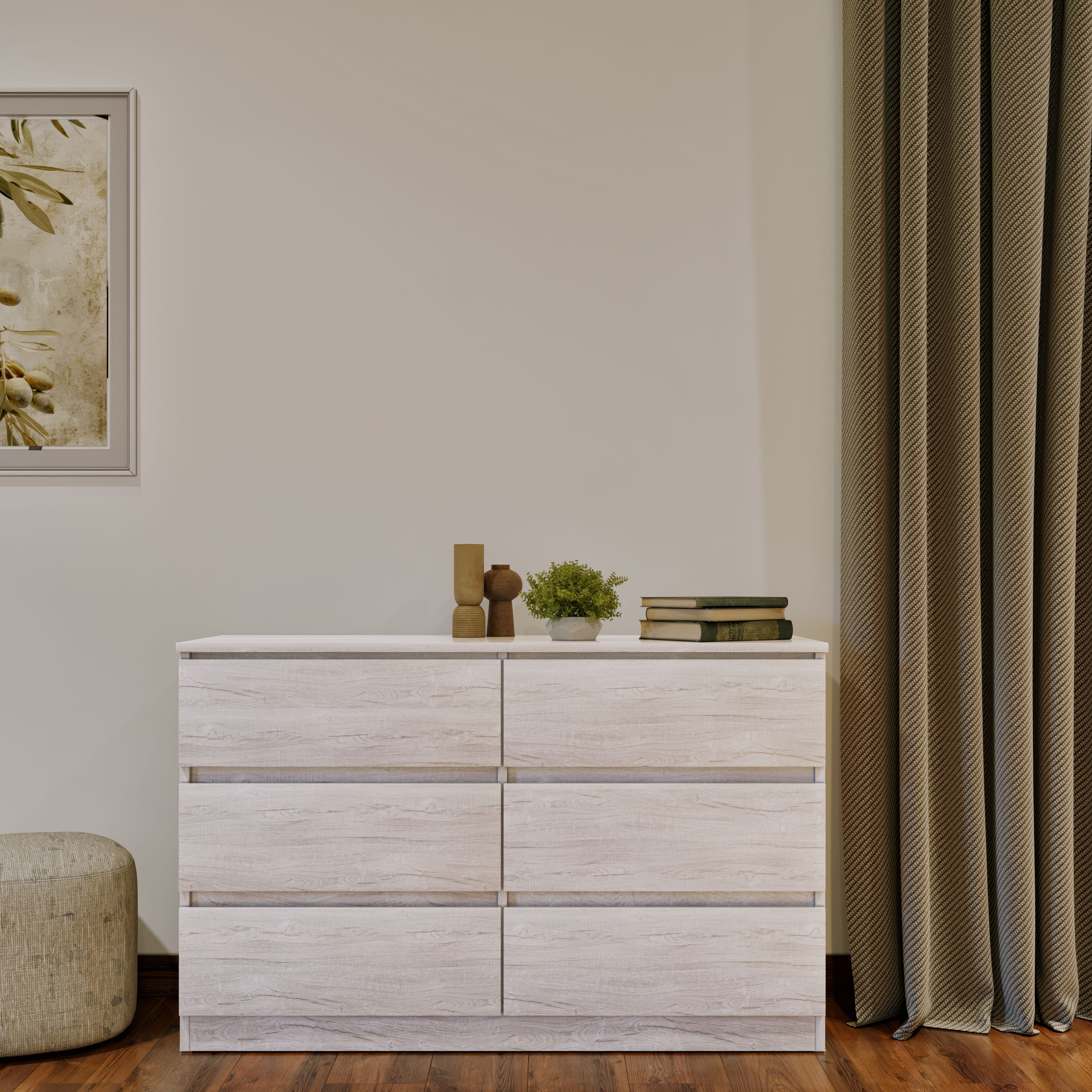 Seconique Malvern 6 Drawer Chest in Light Stone