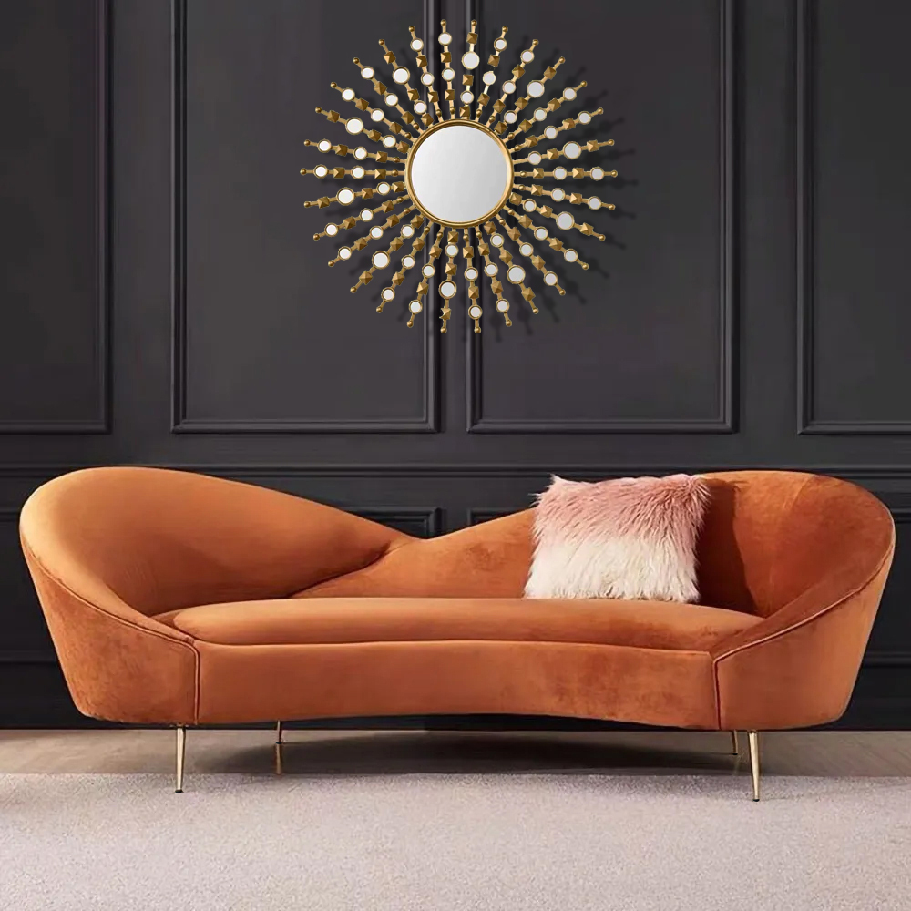 2360mm Modern Orange Velvet Upholstered Large 3-Seater Curved Sofa
