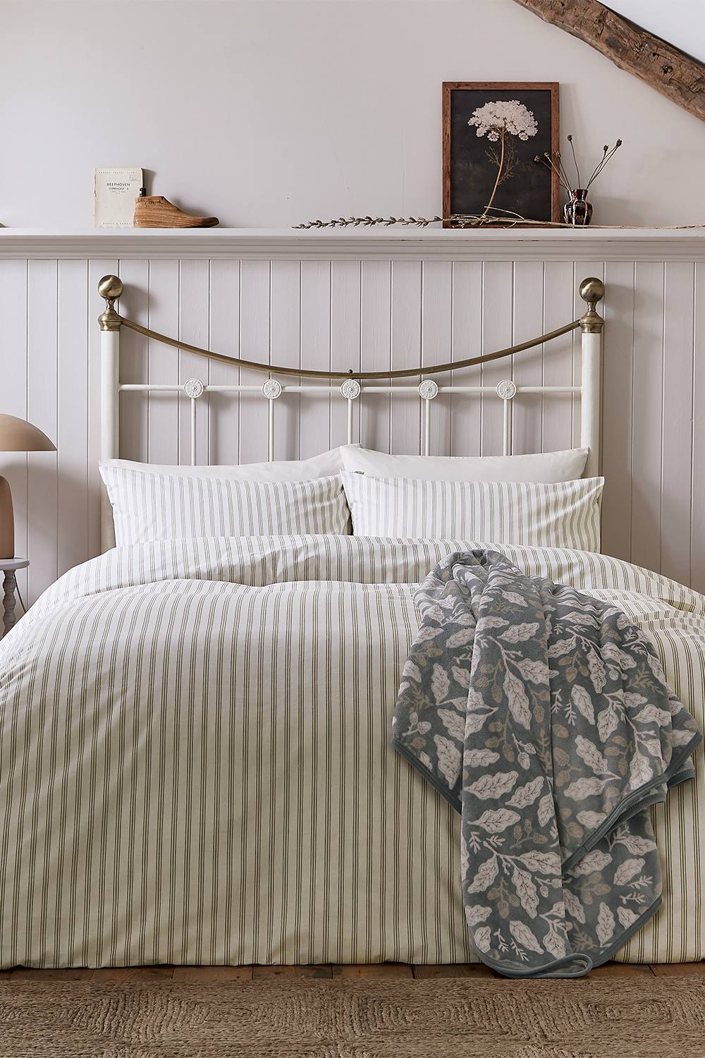 Helena Springfield 'Ticking Stripe' Cotton Duvet Cover Set in Cream