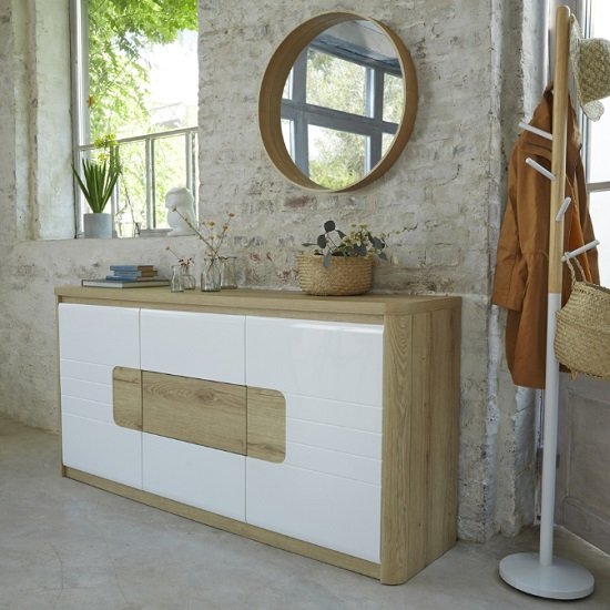 Kemble Small Sideboard In Oak And White Lacquered With LED