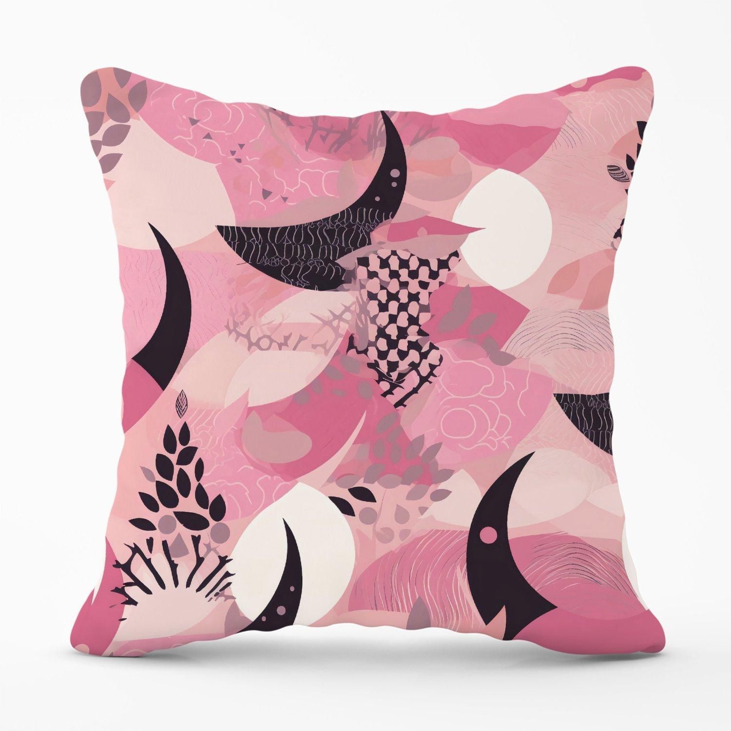 Warren Reed - Designer Abstract Pink Moon Pattern Outdoor Cushion