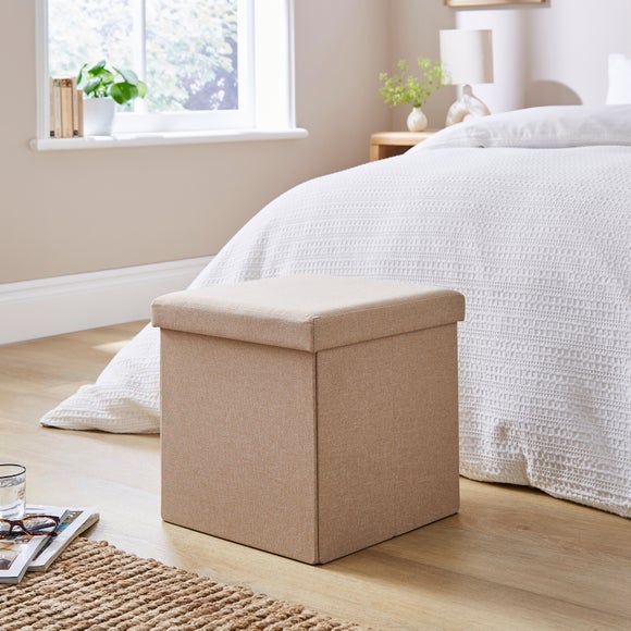 Faux Linen Cube Ottoman