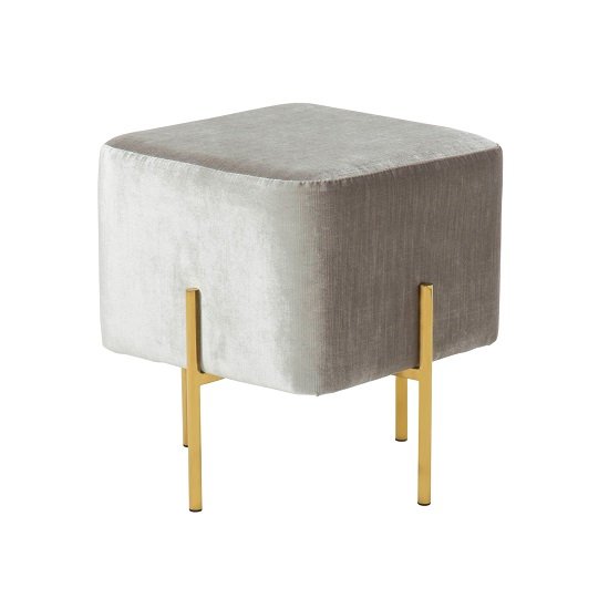 Ryman Stool In Grey Velvet And Gold Plated Stainless Steel