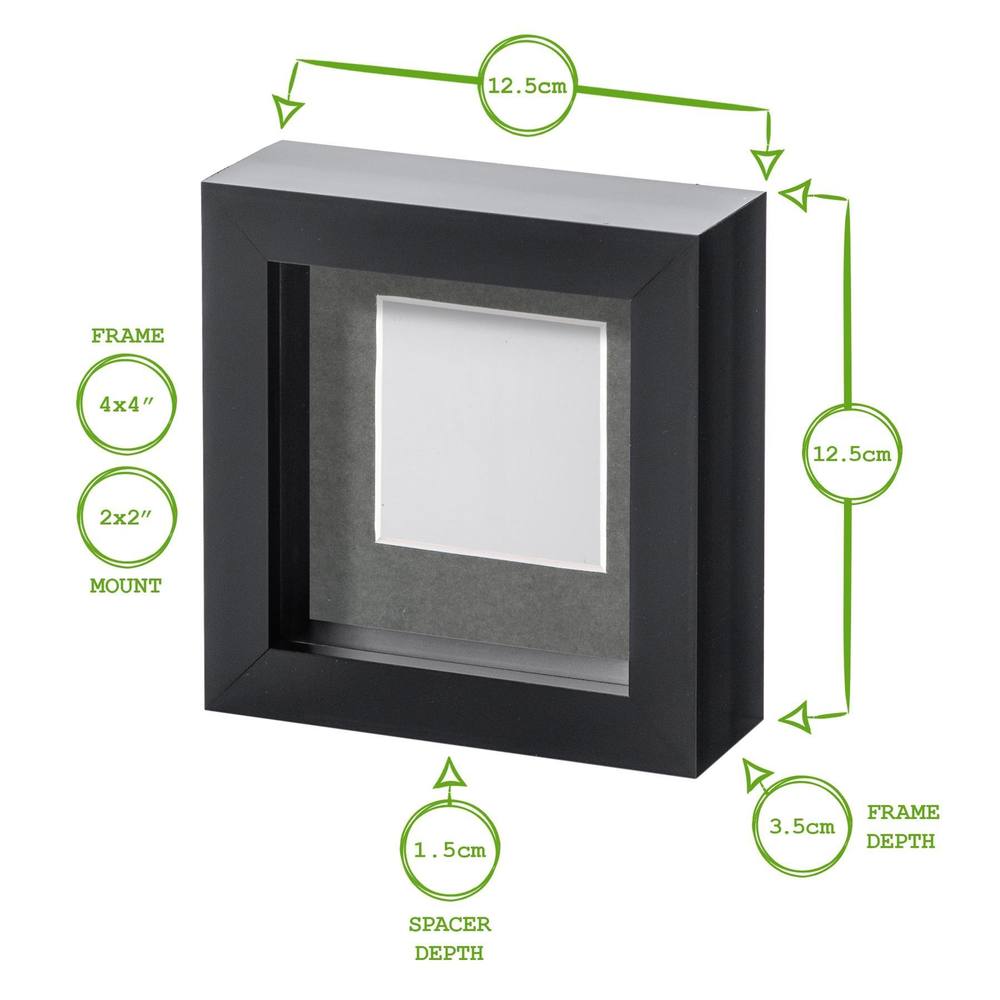 Nicola Spring 4" x 4" White 3D Box Photo Frames - 2" x 2" Mount - Pack of 2 in Black 4