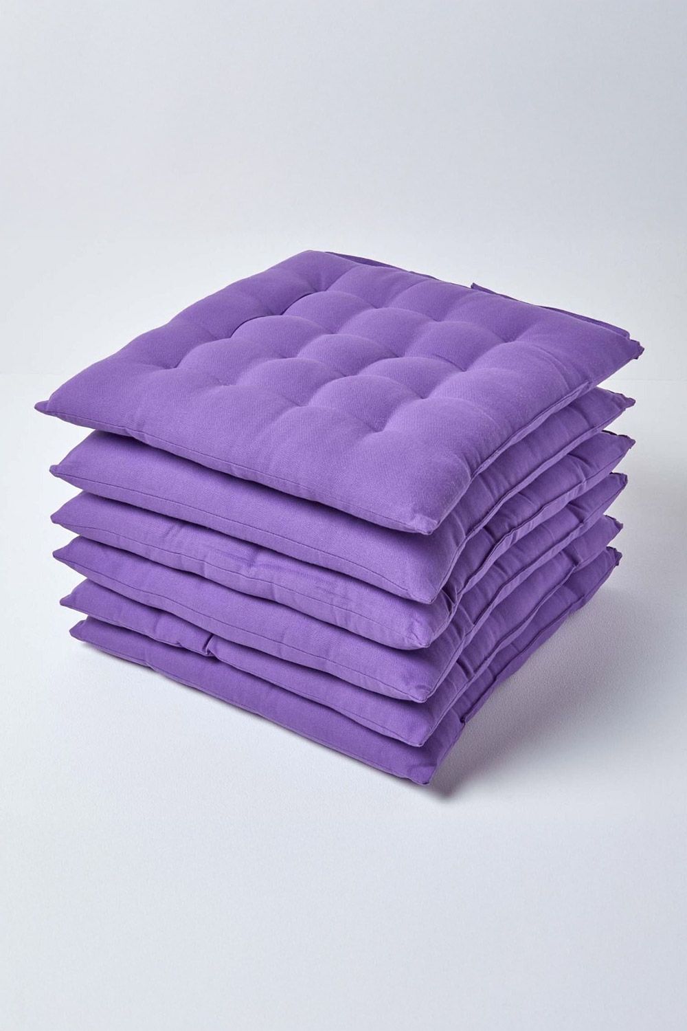 Homescapes 6 Pack Seat Pads Luxury 100% Cotton Indoor Outdoor Garden Cushion, 40cm in Purple