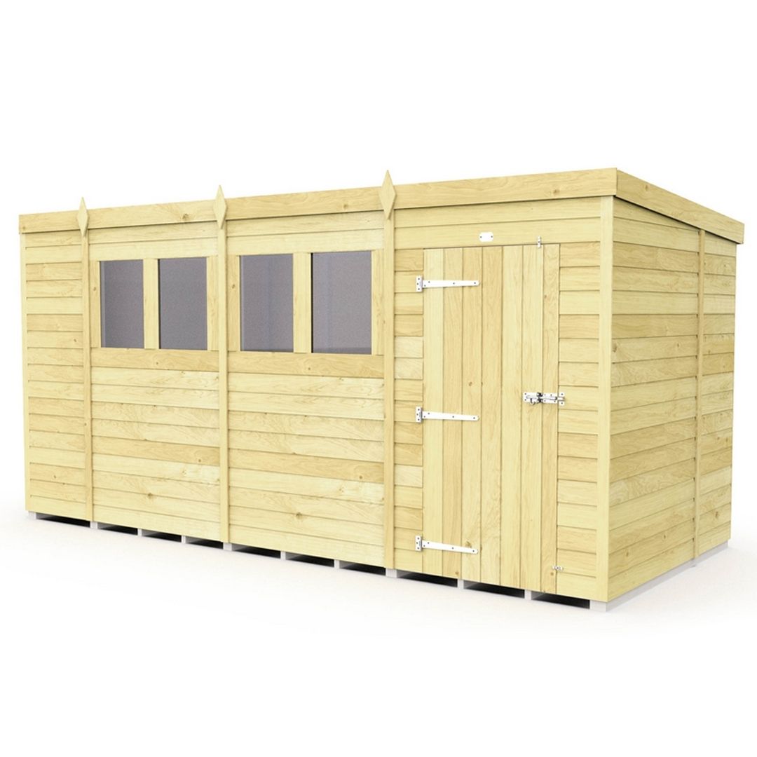 Buttercup Farm 15 x 7 Feet Pent Shed - Single Door W/ Windows - L214 x W454 x H201 cm in Brown