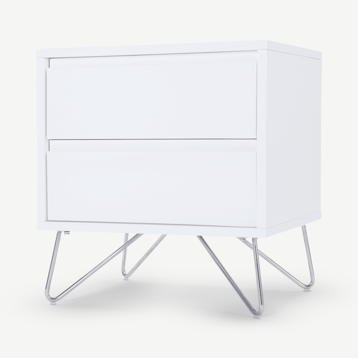 Elona Bedside Table, White Gloss & Chrome