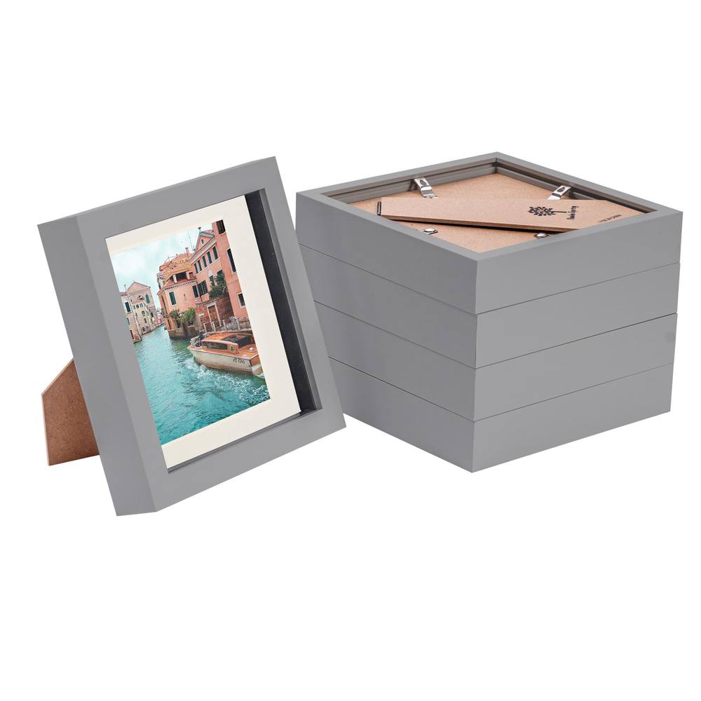 Nicola Spring 3D Box Photo Frames with 4" x 4" Mounts - 6" x 6" - Grey - Pack of 5 in Ivory