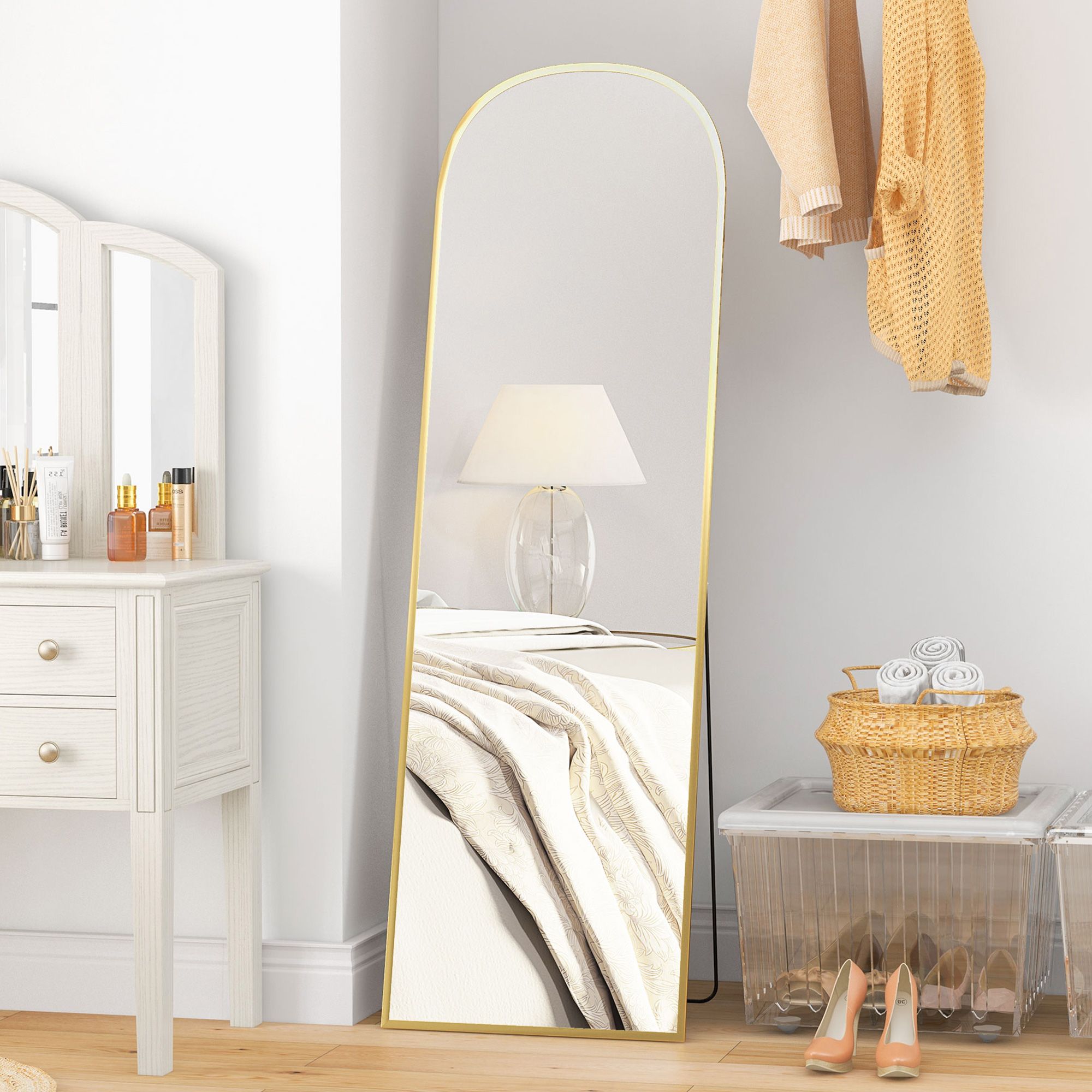 HOMCOM Full Length Mirror with Aluminium Alloy Frame Hanging Leaning Gold