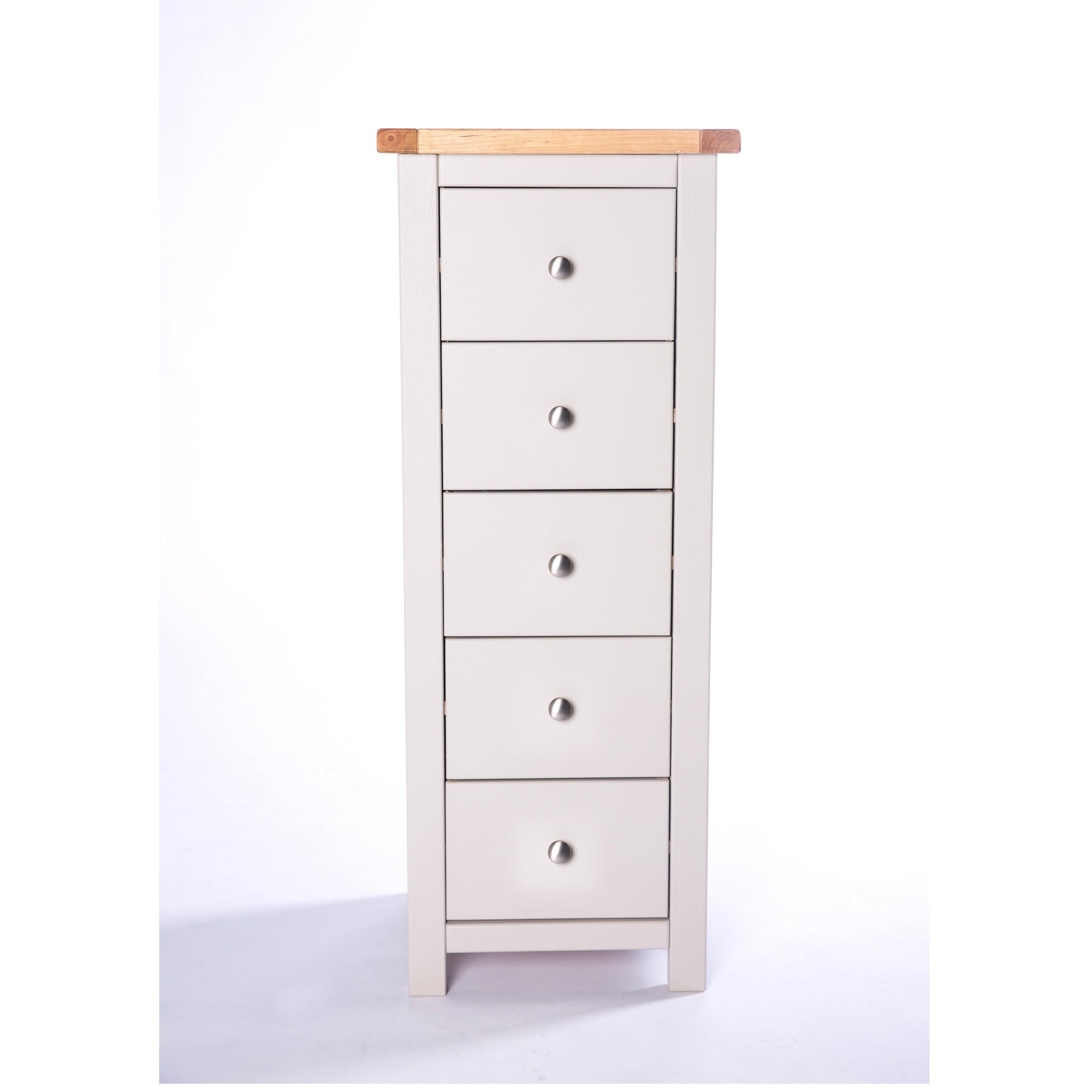 Cabinet Bits Argenta 5 Drawer Narrow Chest of Drawers Chrome Knob in Light Grey