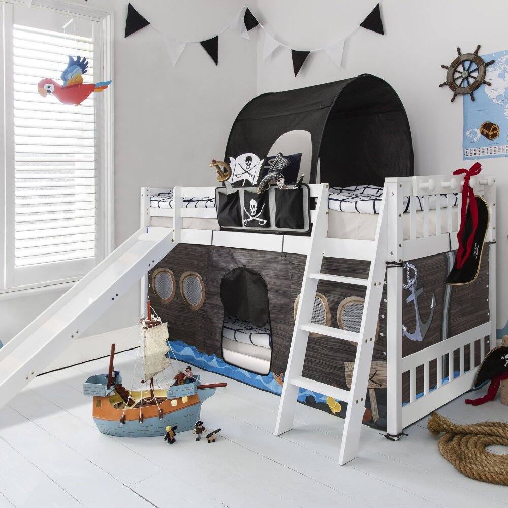 Nöa and Nani Tuva Cabin Bed Low with Bunk Underbed Slide & Pirate Package in White