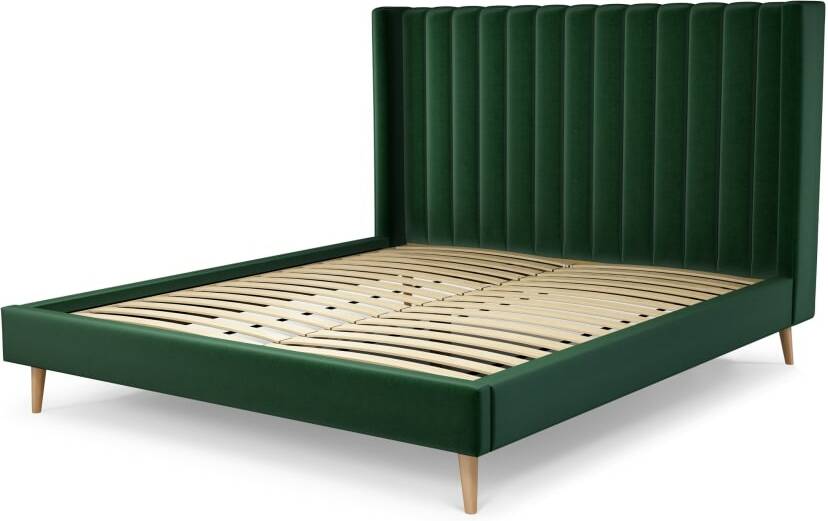 Cory Super King Size Bed, Bottle Green Velvet with Oak Legs